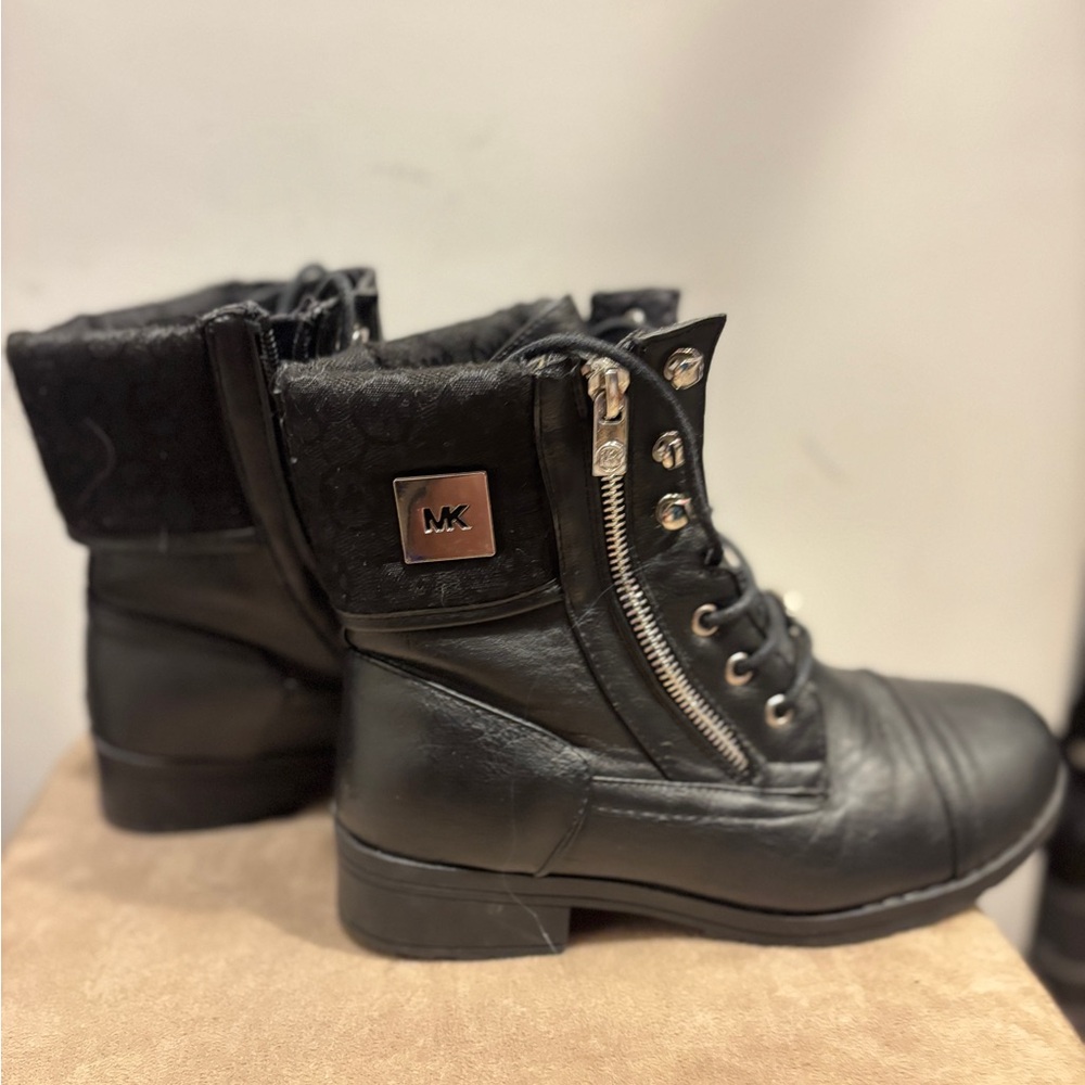 Michael Kors Black Combat Boots with Zipper and Cuff